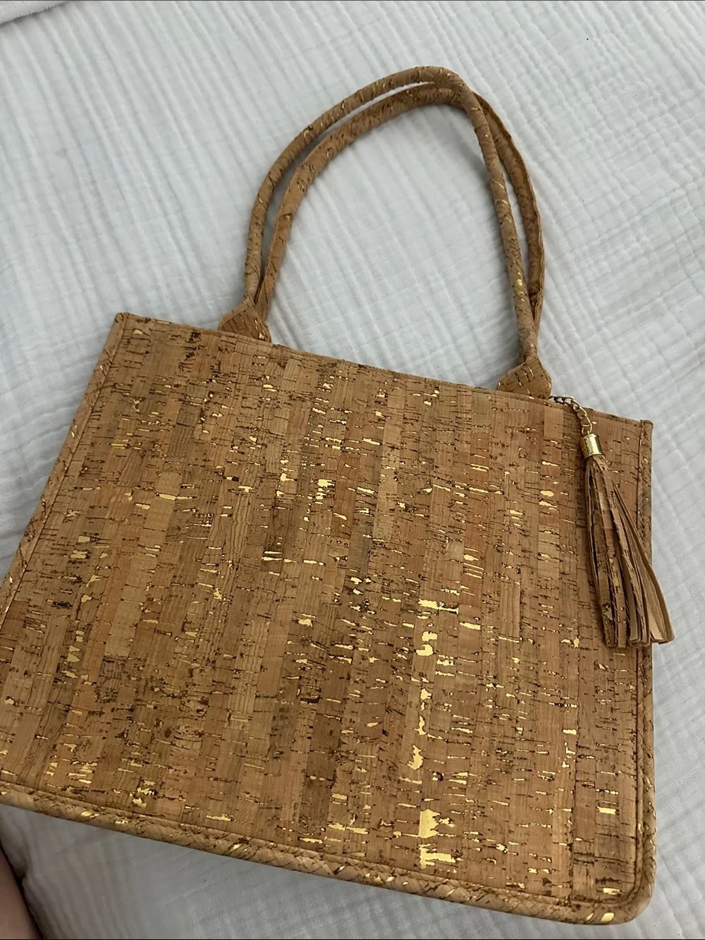 Cork Tote Bag with Gold Fleck Detail - Tan